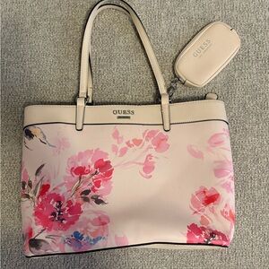 GUESS Pink Floral Tote Bag with Pouch